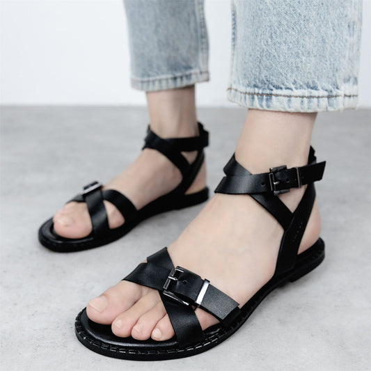 Sh Shara Black Leather Sandals