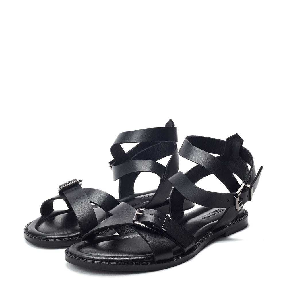 Sh Shara Black Leather Sandals