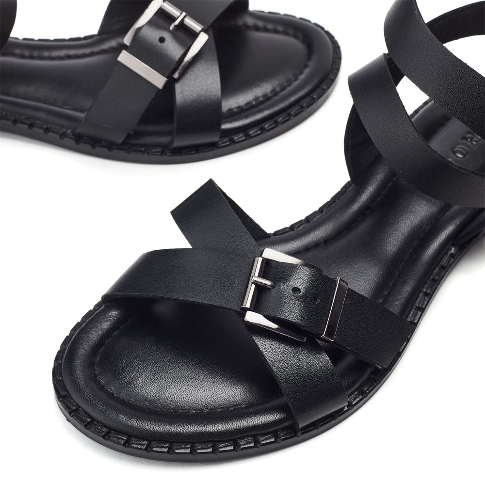 Sh Shara Black Leather Sandals