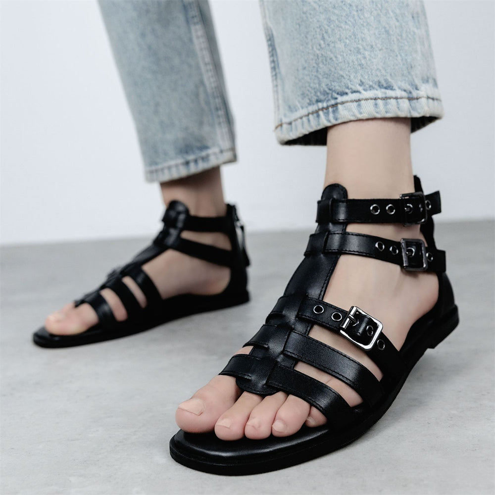 Sh Shelly Black Leather Sandals
