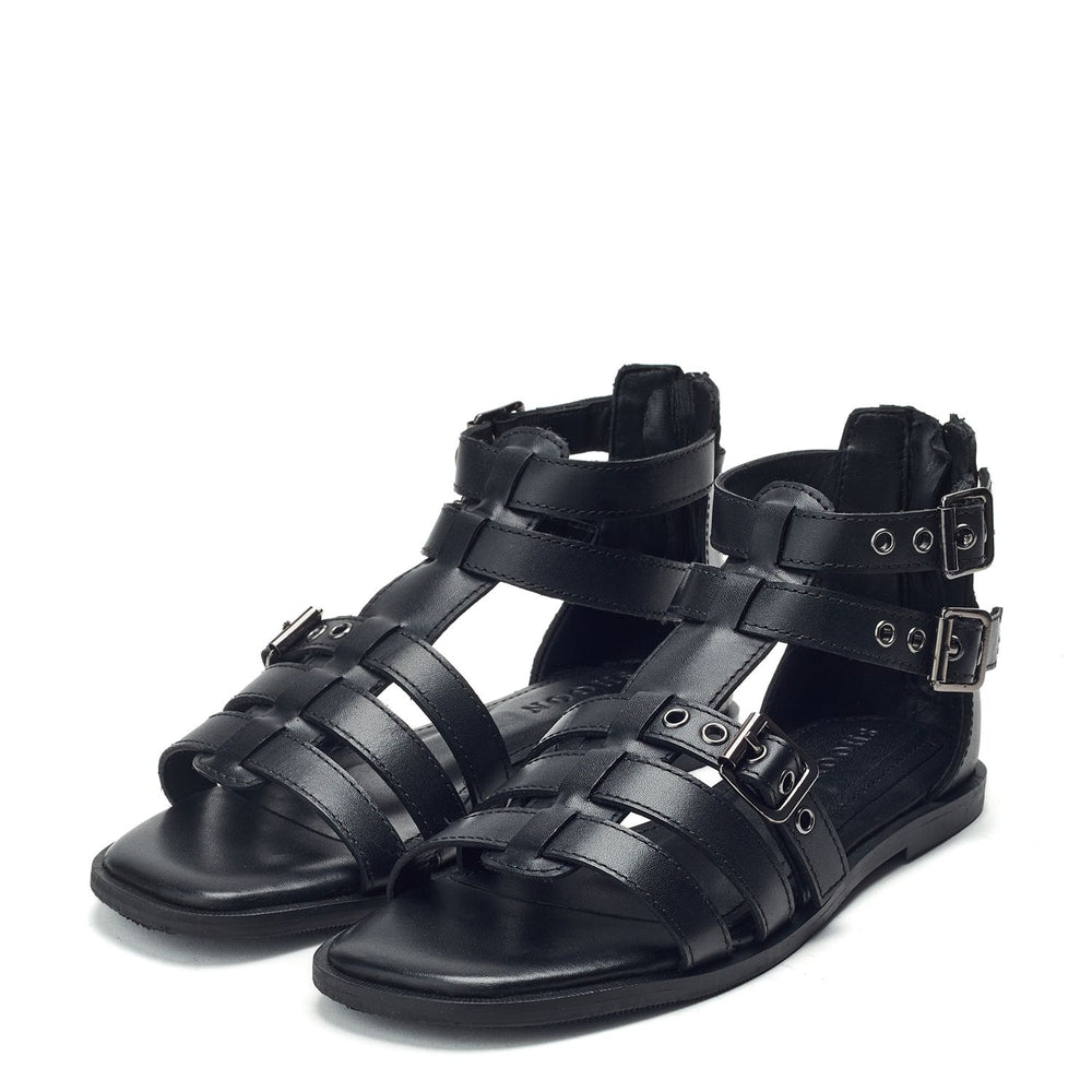 Sh Shelly Black Leather Sandals
