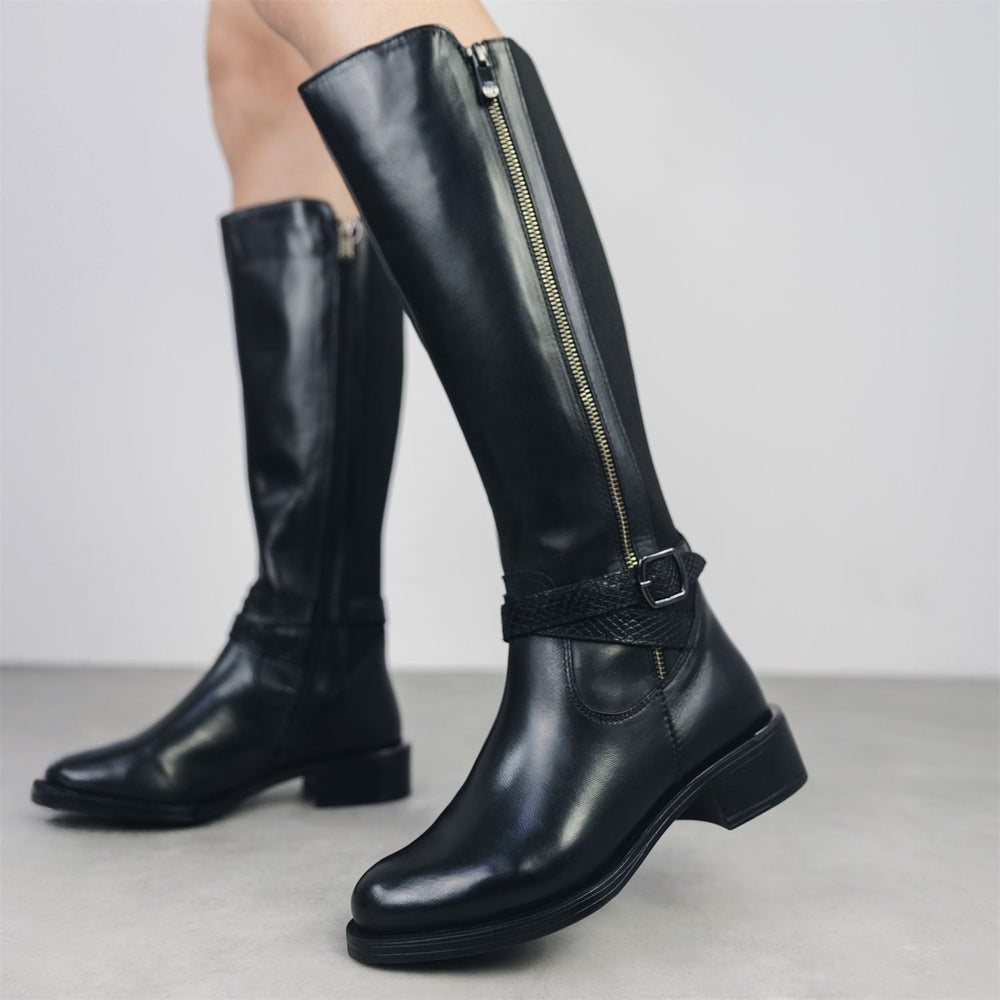 Sharla Black Leather Leather Boots