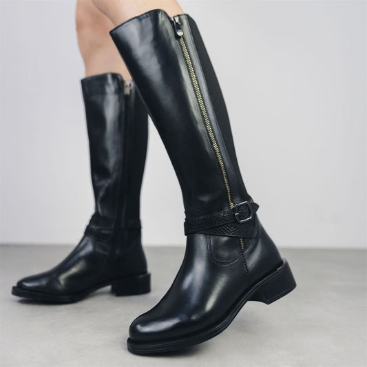 Sharla Black Leather Leather Boots