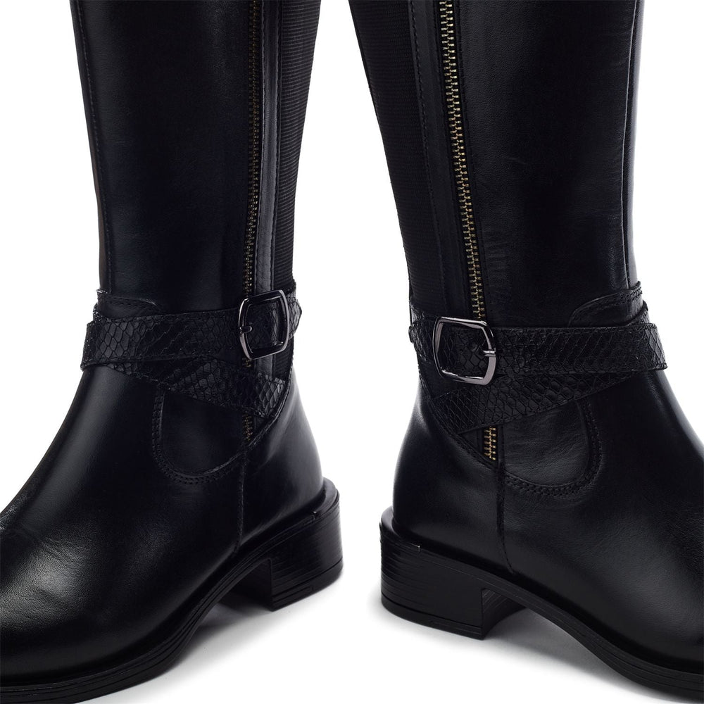 Sharla Black Leather Leather Boots