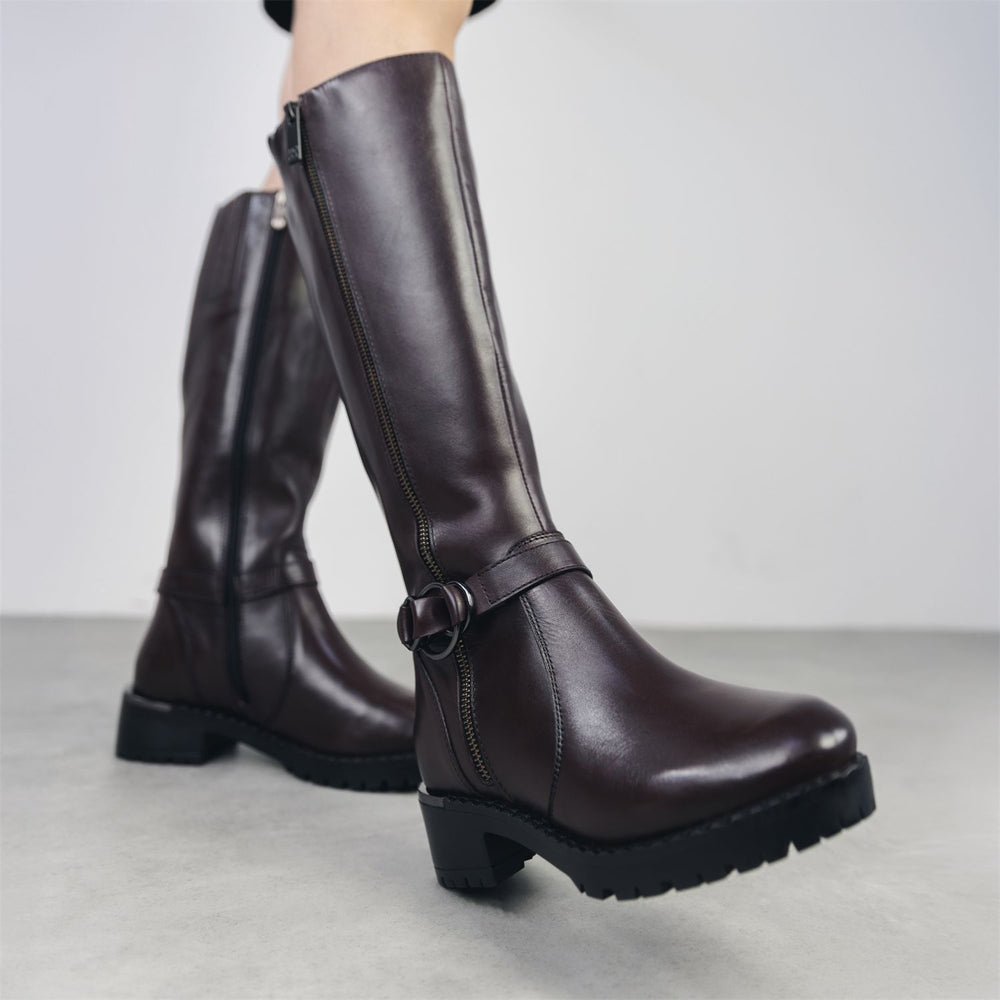 Sherie Burgundy Leather Boots
