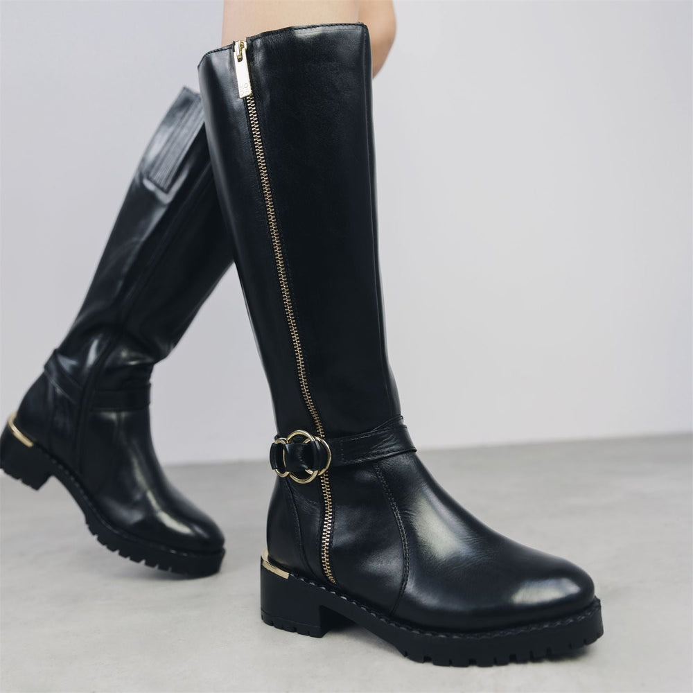 Sherie Black Leather Boots