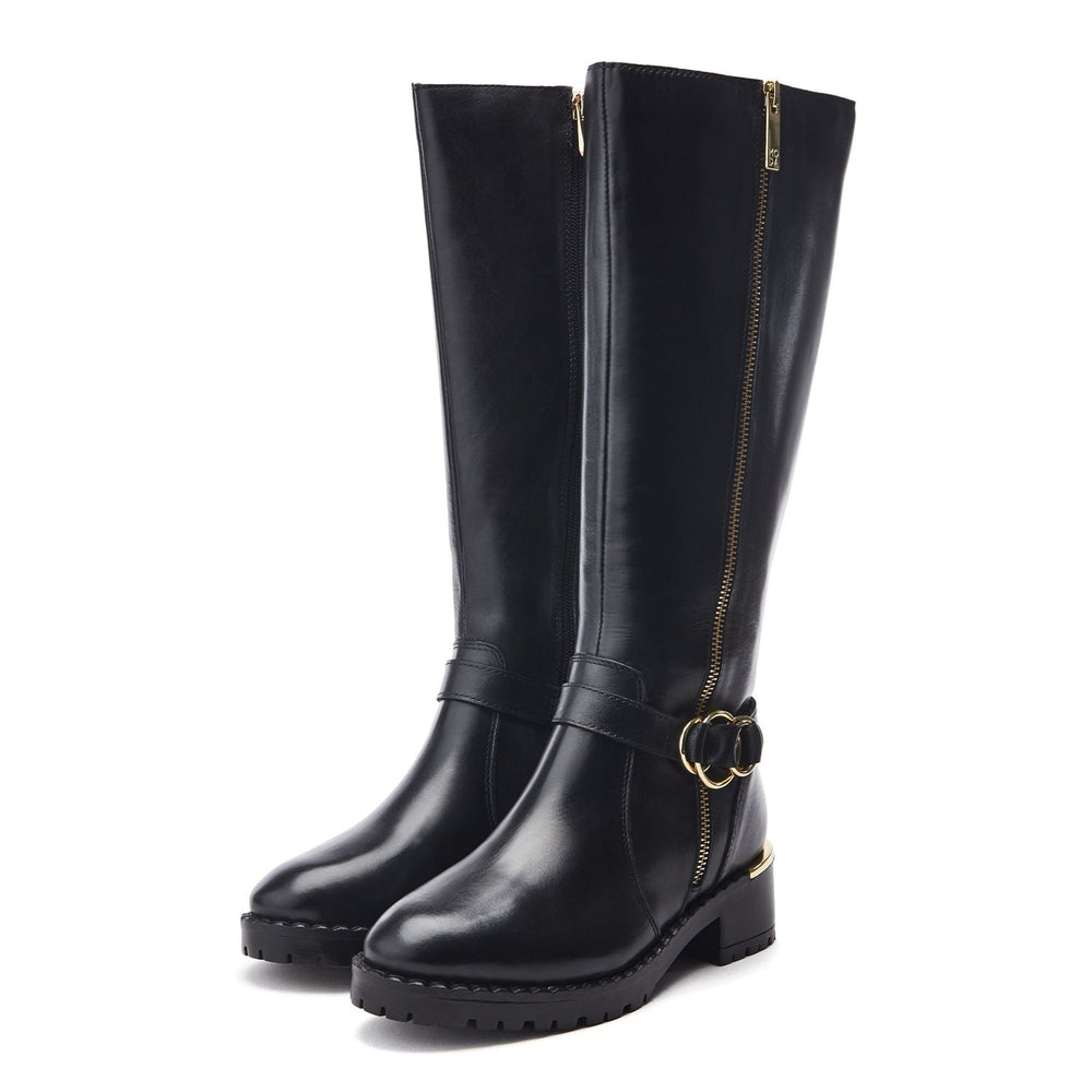 Sherie Black Leather Boots