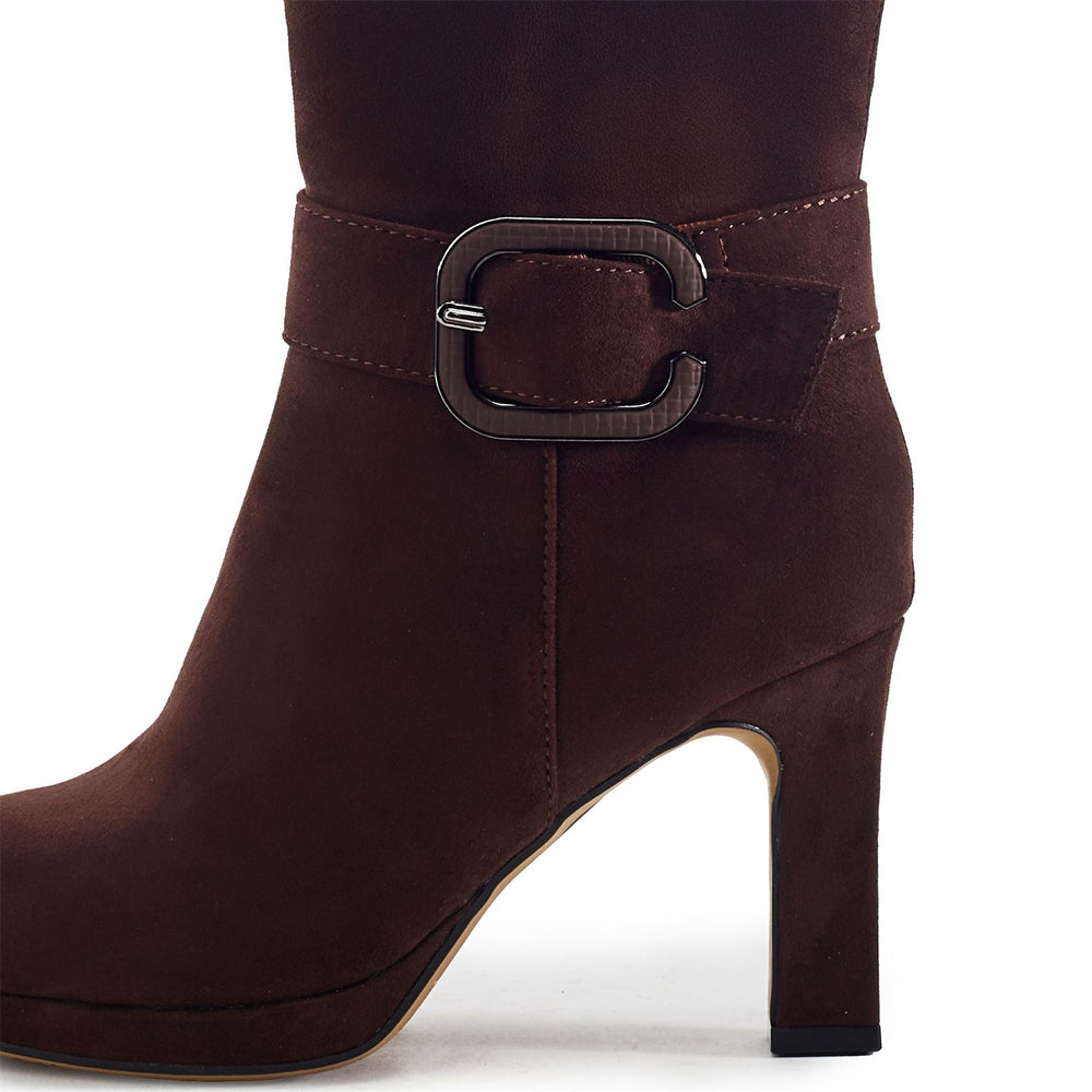 Sherlia Dark Brown Alcantara Boots
