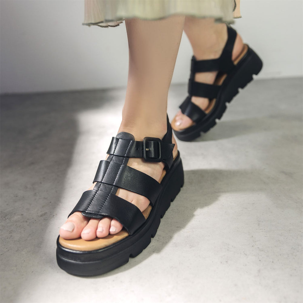 Stathes Black Leather Sandals