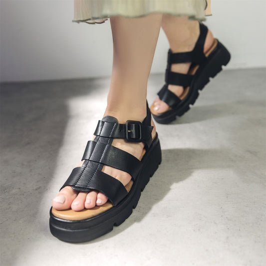 Stathes Black Leather Sandals