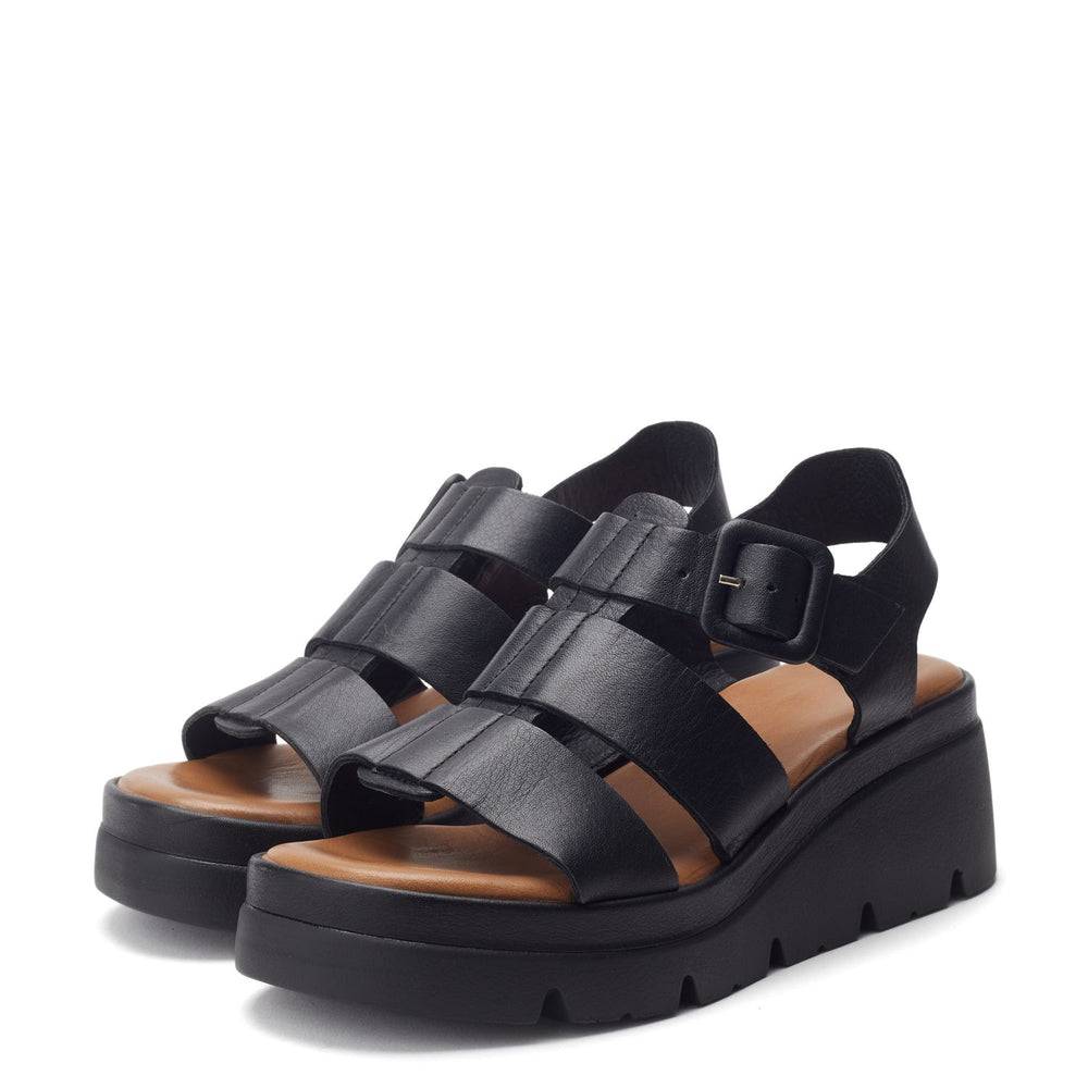Stathes Black Leather Sandals