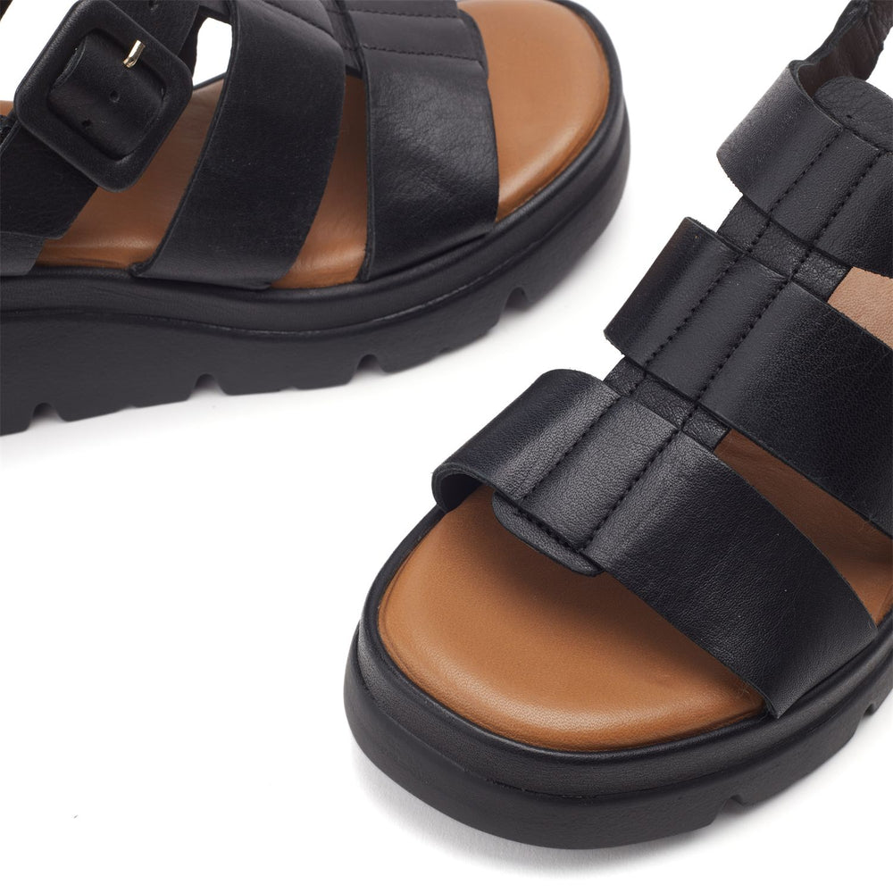 Stathes Black Leather Sandals