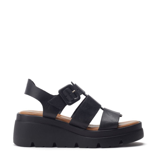 Stathes Black Leather Sandals