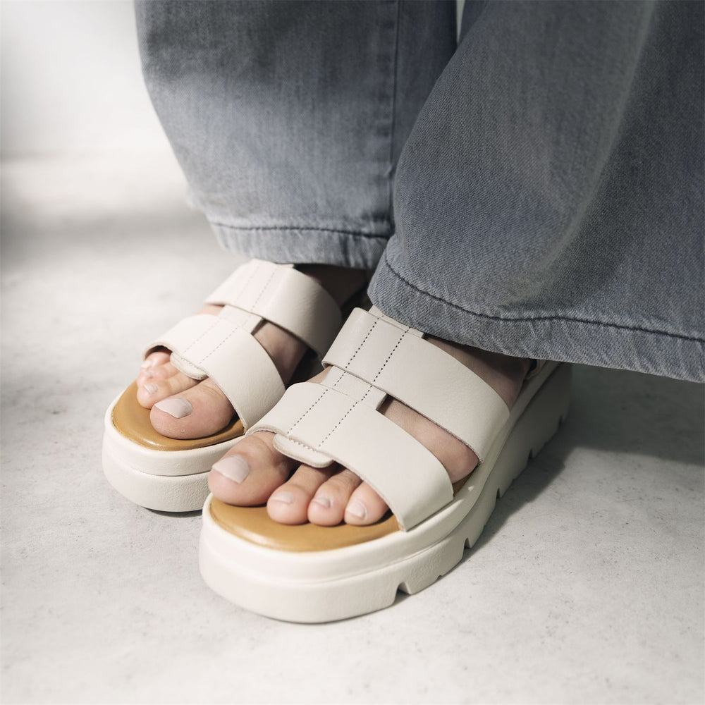 Stathes Off White Leather Sandals