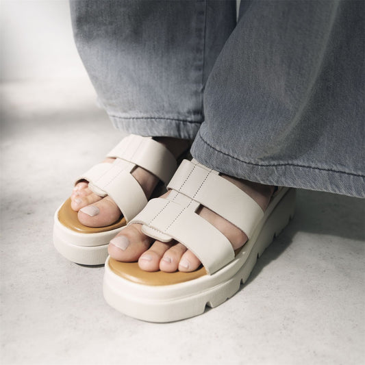 Stathes Off White Leather Sandals