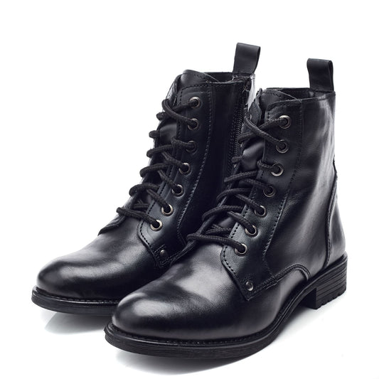 Surestime Black Leather Boots