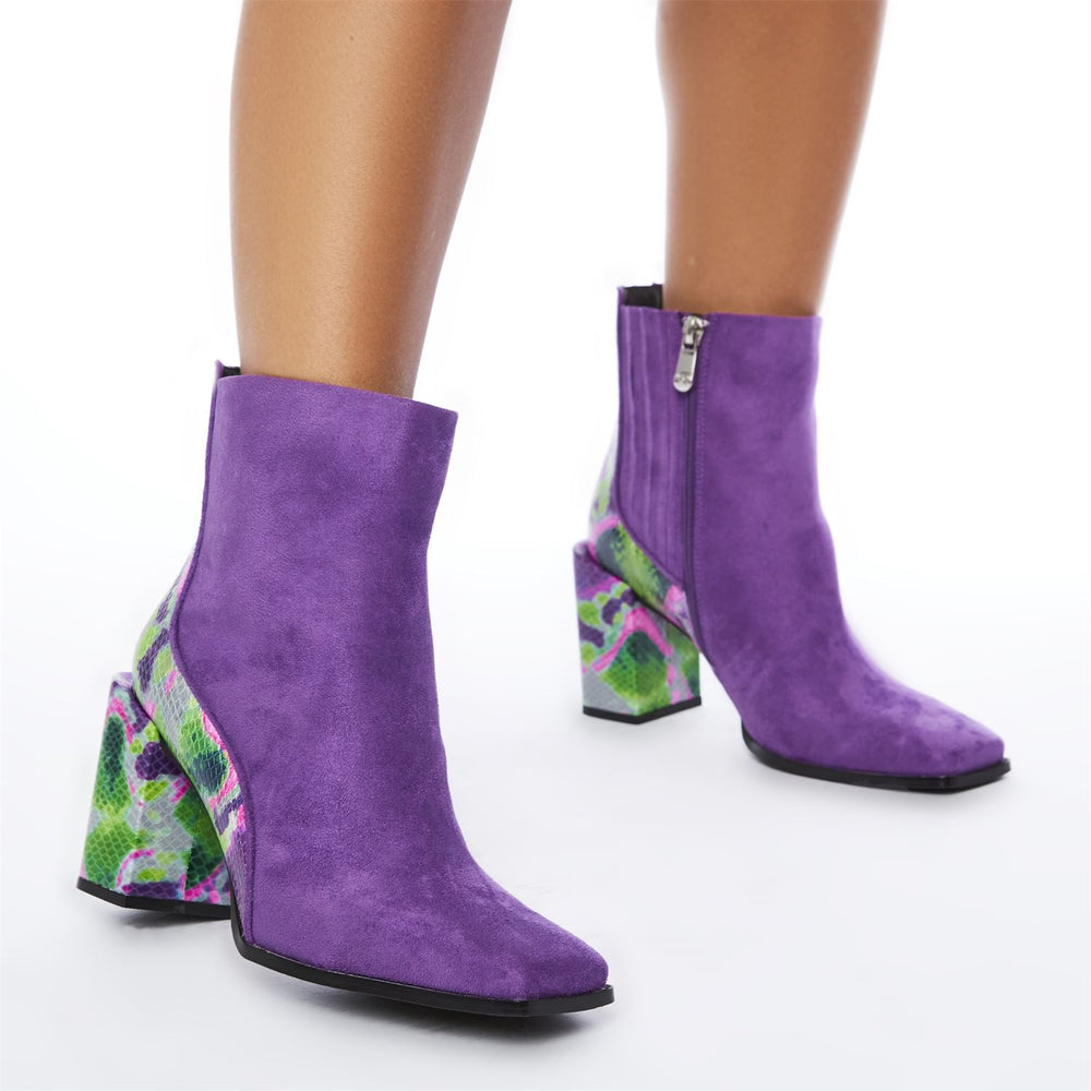 Taysha Purple Snake Alcantara Boots